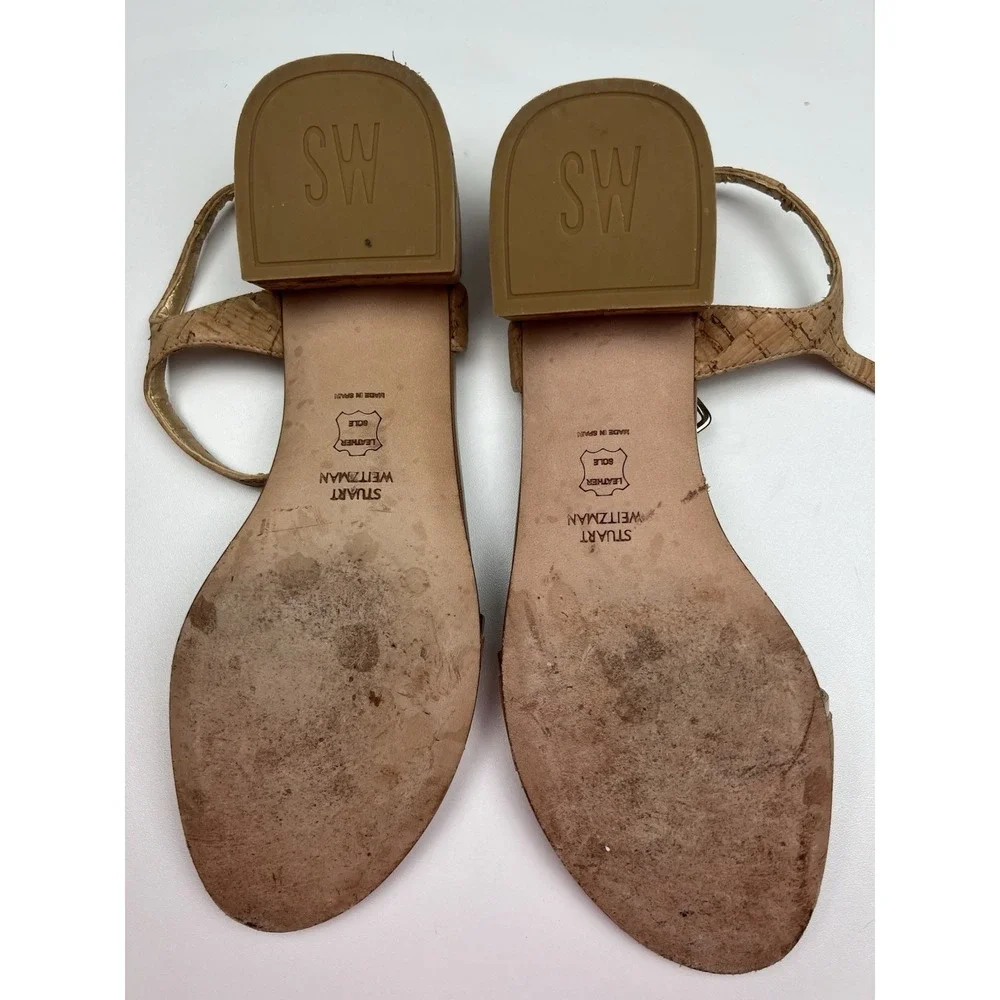 STUART WEITZMAN Synopsis Sandals in Cork and Gold Size 6.5 Narrow